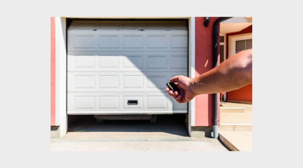 "A garage door smoothly opening with high-quality rollers, showcasing minimal friction and effortless movement, emphasizing energy efficiency."
